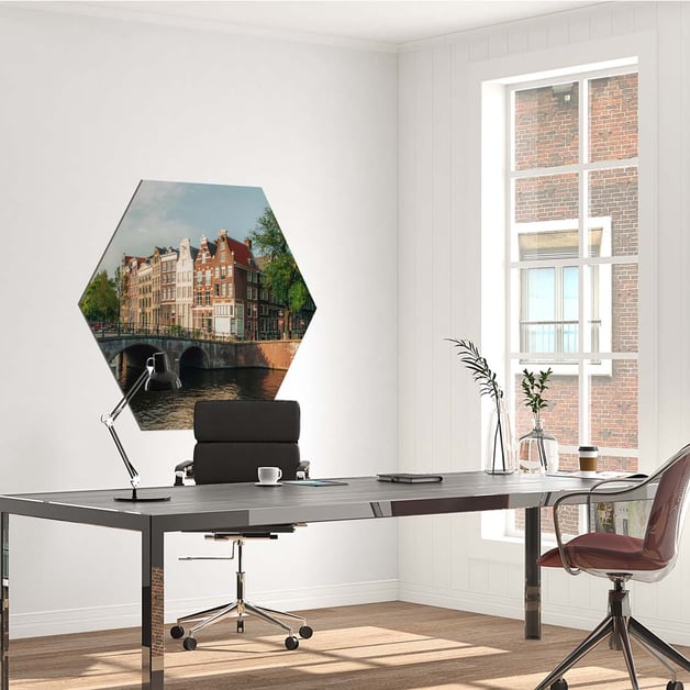 Opvallende hexagon foto met bedrukte merknaam