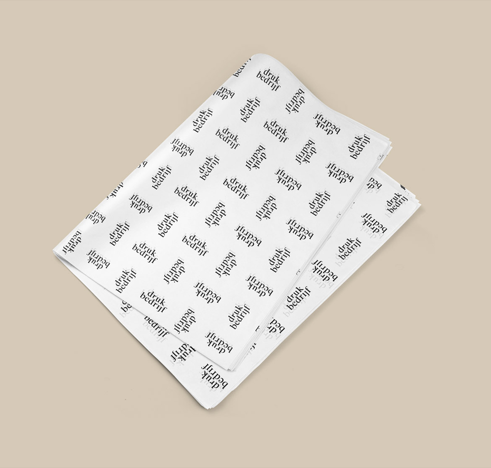 wit vloeipapier met logo bedrukt op beige achtergrond