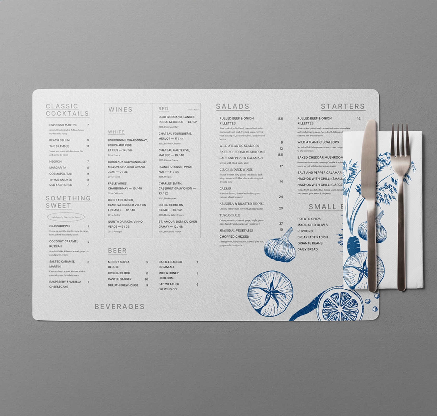 Bedrukte menukaarten als placemat