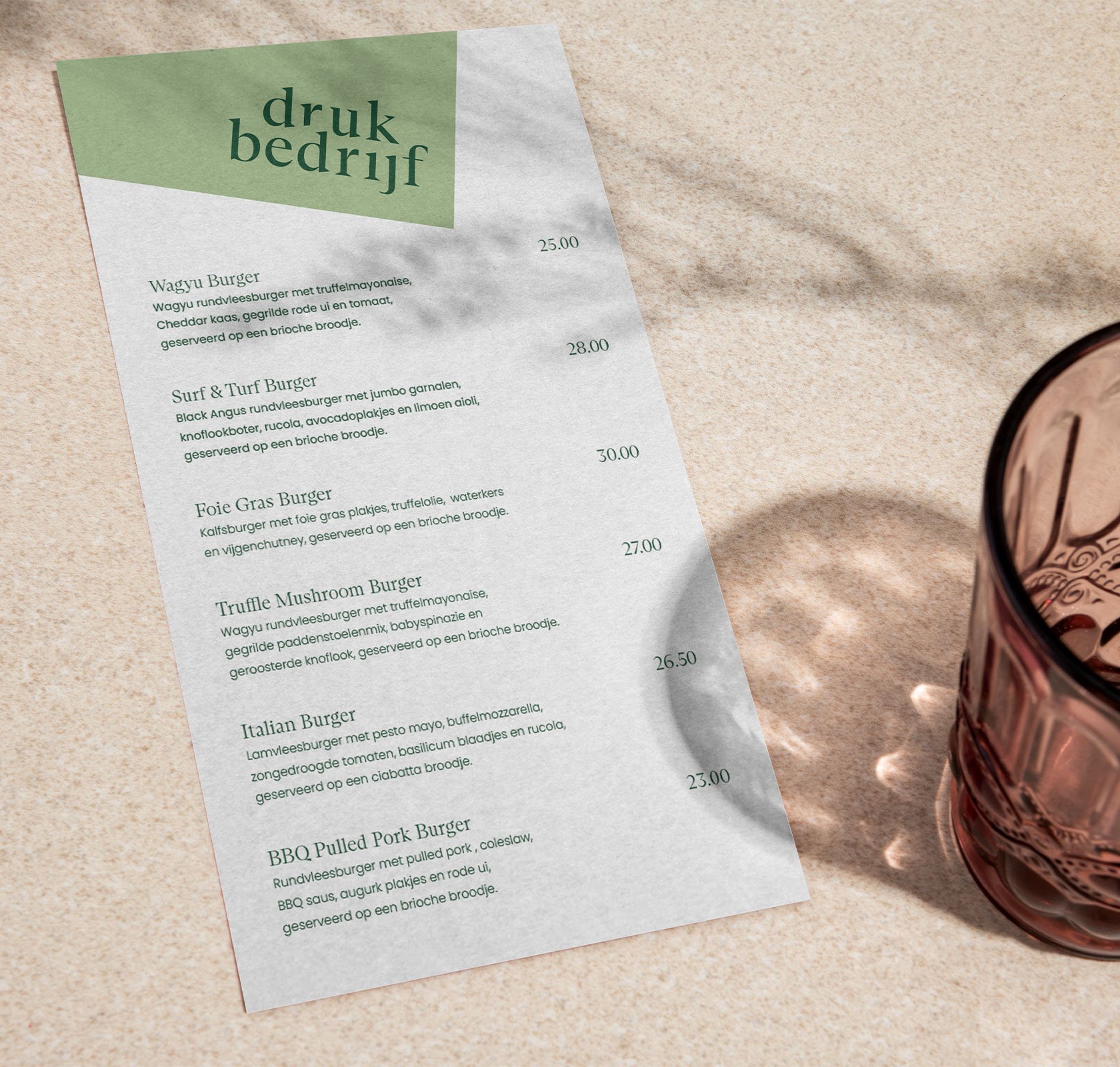 Papiersoort menukaart kiezen