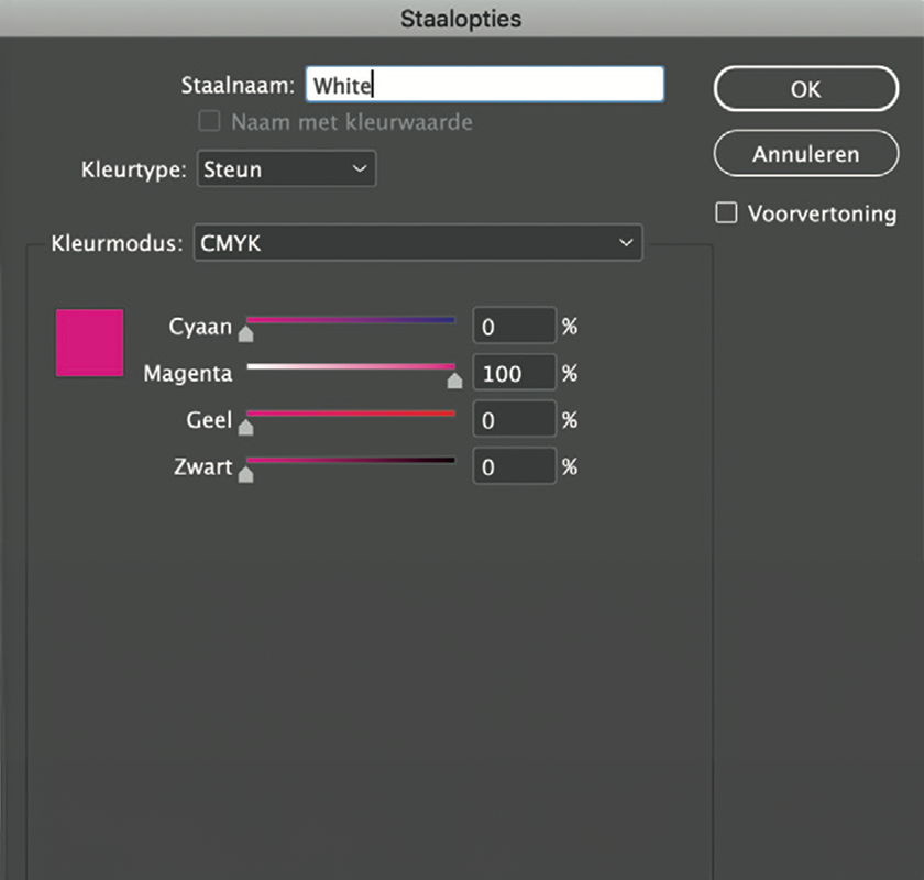 instellingen dekwit adobe steunkleur white