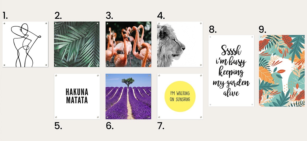 Alle tuinposters in een overzicht van 1 tot 9 die je kunt downloaden