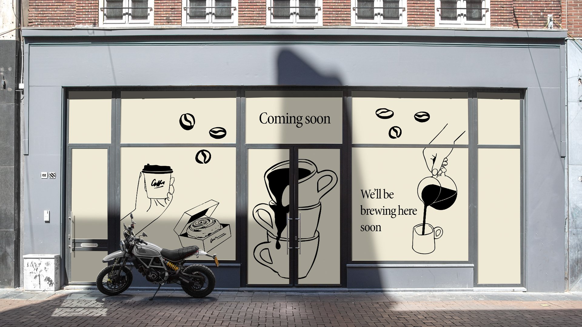 Raamstickers opening winkel 'coming soon'