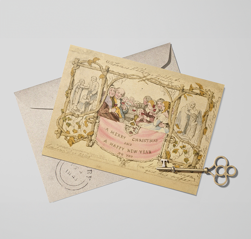 Vintage kerstkaarten uit de 19e eeuw met klassieke illustraties en winterse taferelen