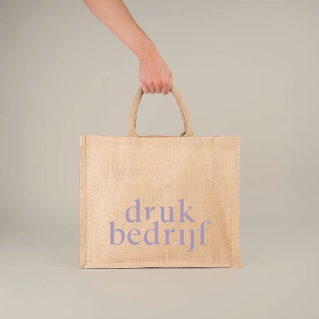Duurzame jute tas met bedrukte merknaam