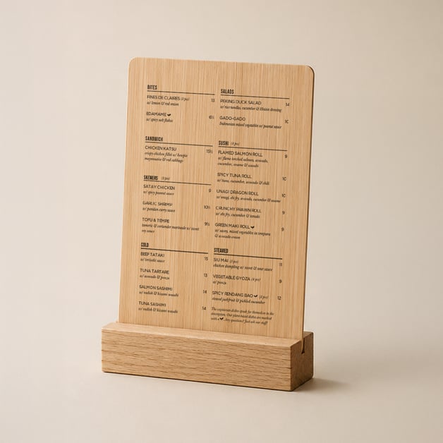 Display NFC menukaarten gemaakt van bamboe