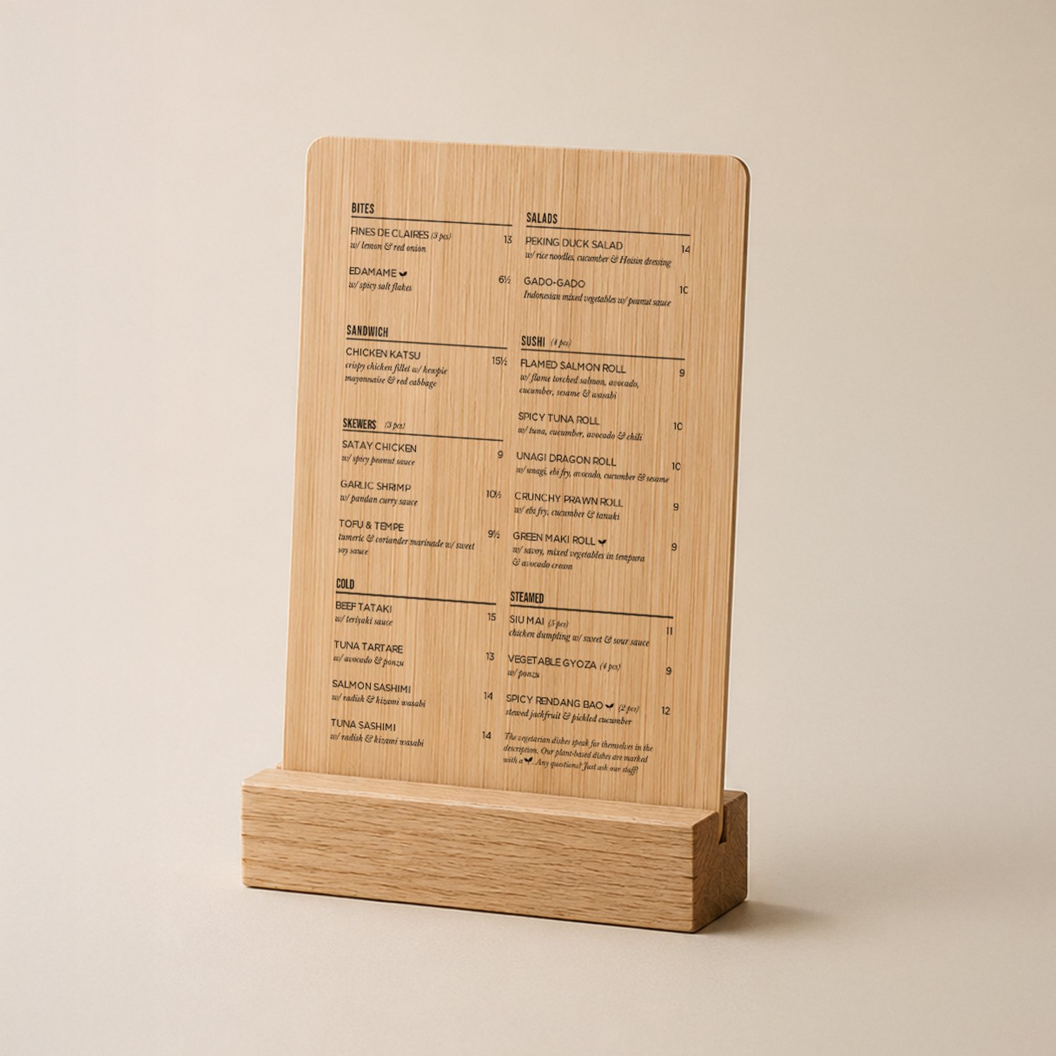 Display NFC menukaarten gemaakt van bamboe