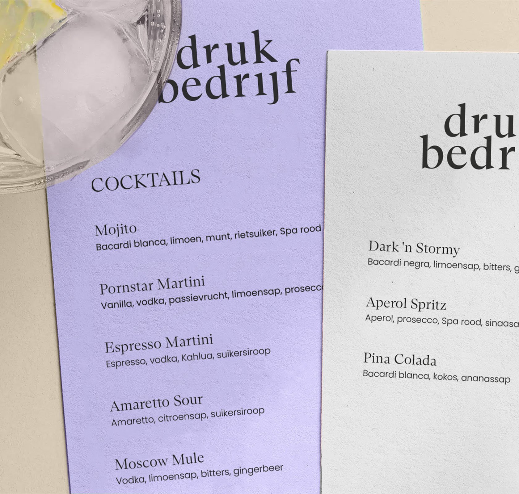 Menukaart drukken voor cocktails
