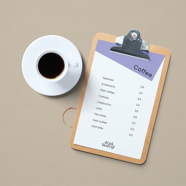 Bedrukt ongevouwen menu
