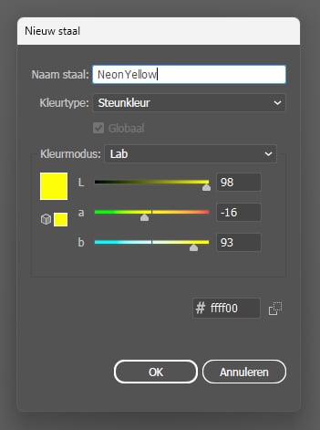 Steunkleur aanmaken voor neon print