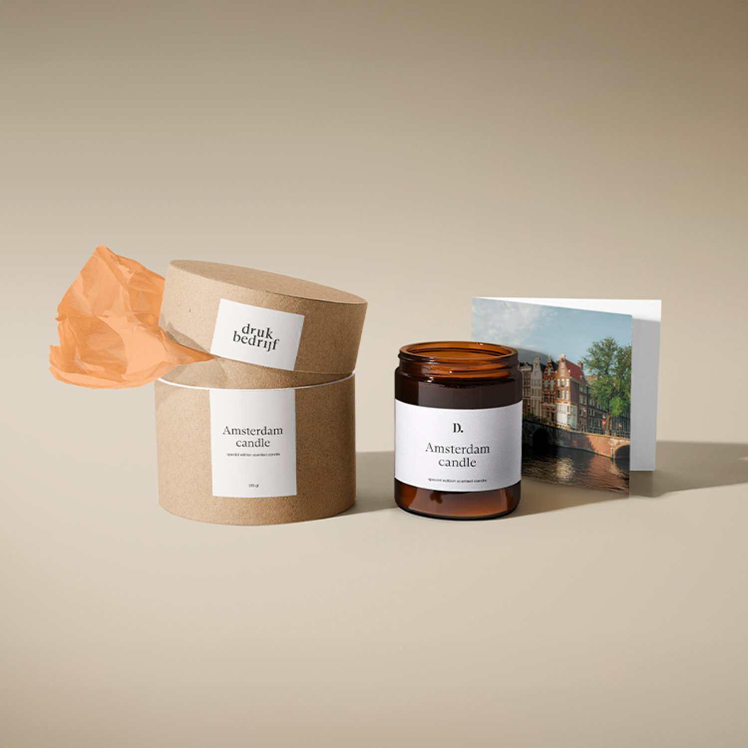 Bedrukte product verpakkingen beige achtergrond