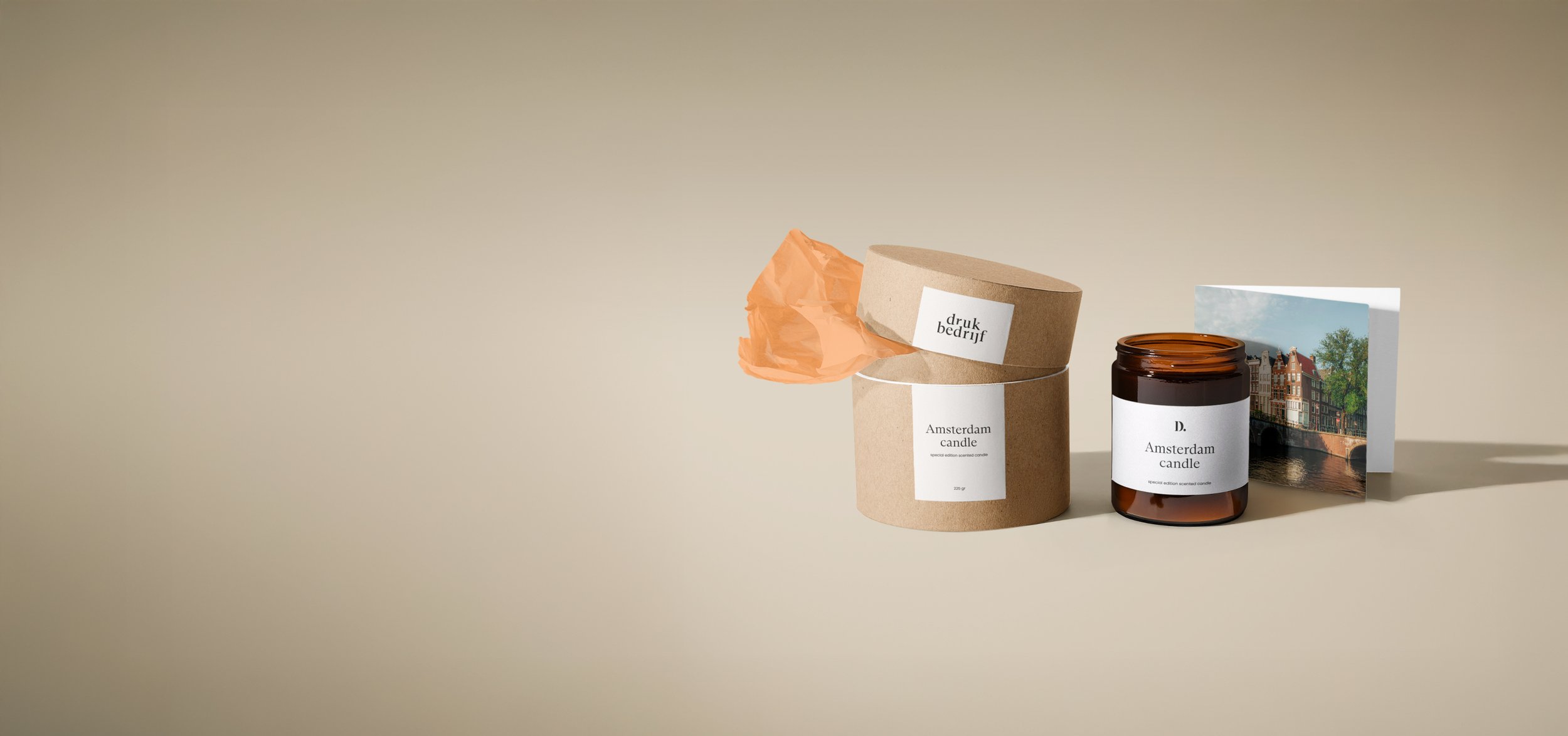 Bedrukte product verpakkingen kaars met doos en kaart