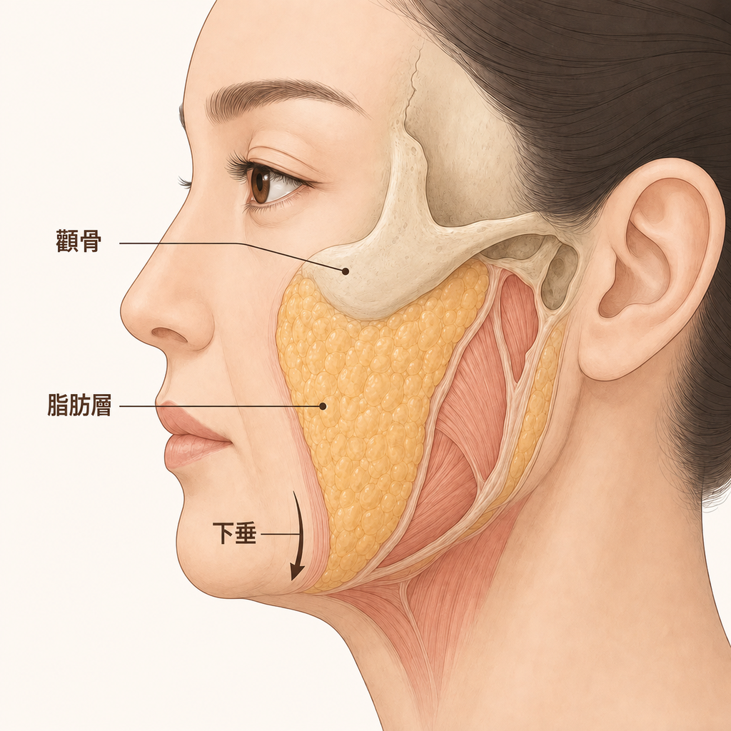 構成顴骨的骨骼、脂肪與下垂結構