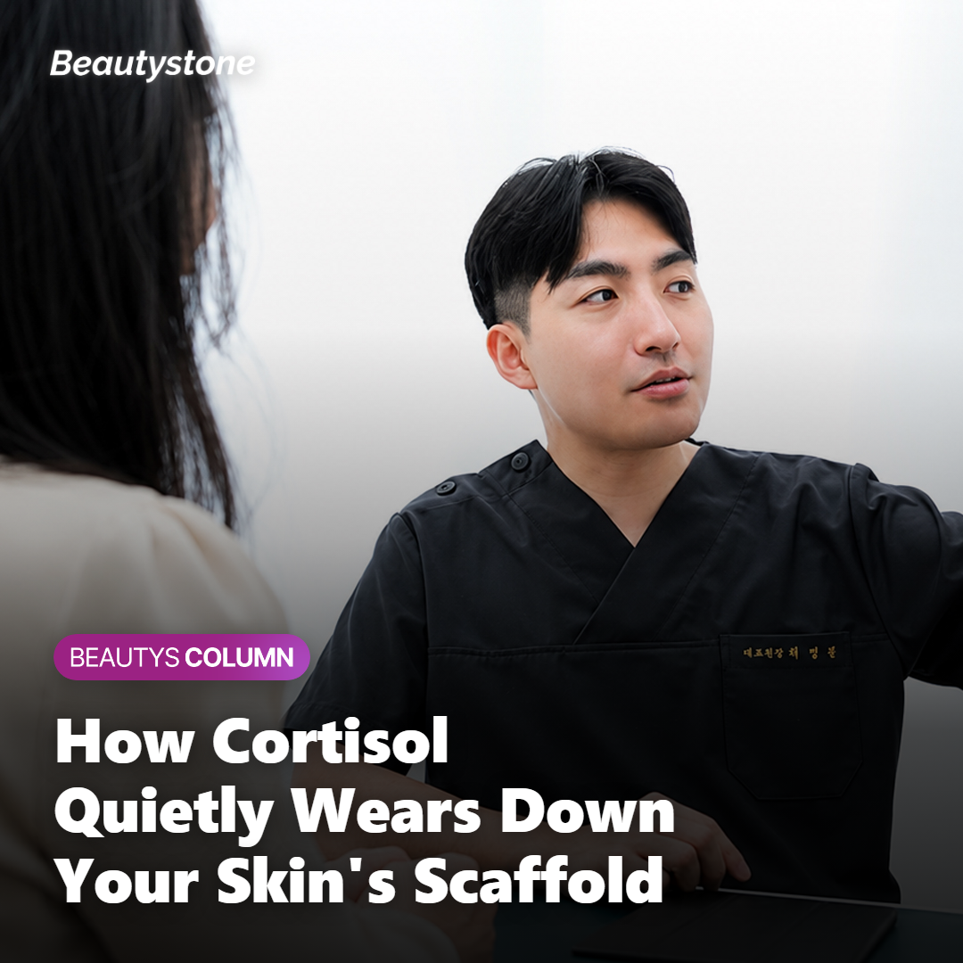 Illustration of cortisol wearing down collagen and elastin in the skin
