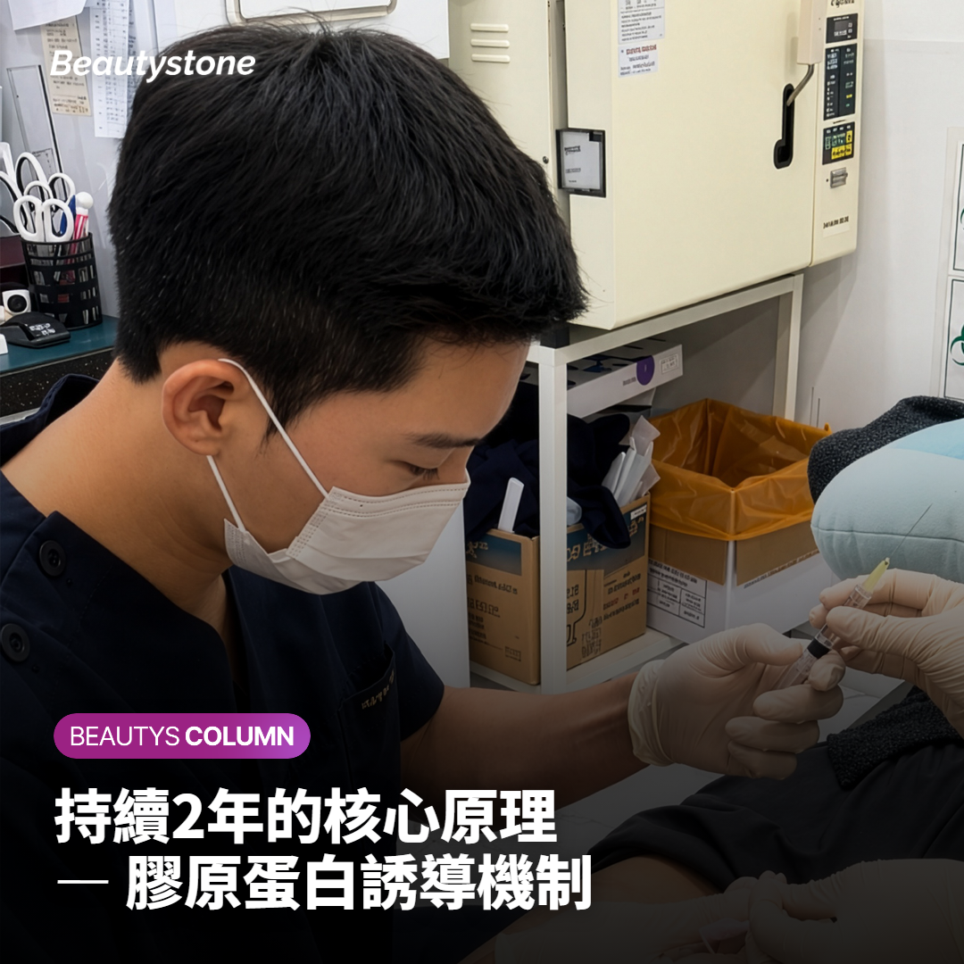 洢蓮絲載體凝膠吸收與 PCL 誘導自身膠原蛋白的兩階段時間軸示意