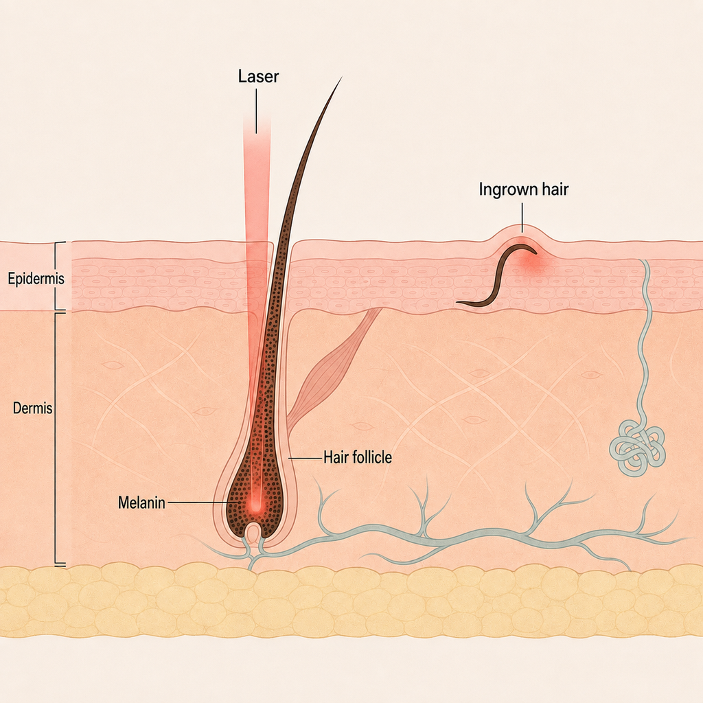 How the laser targets follicular melanin to deactivate the hair follicle