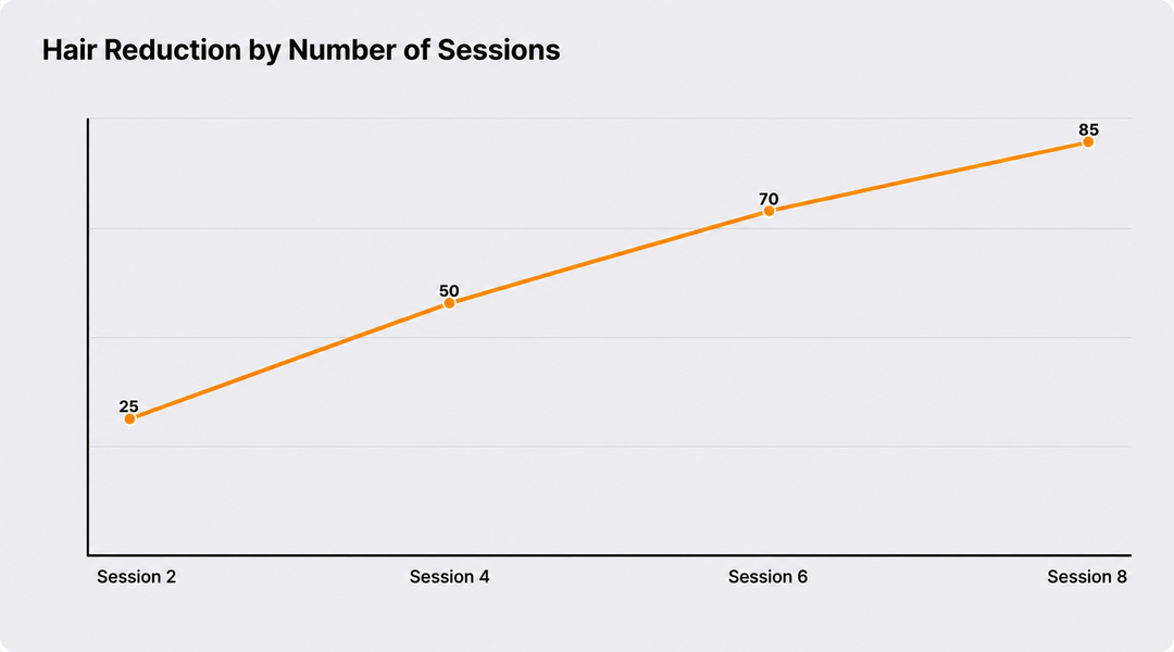 Chart showing progressive hair reduction across sessions