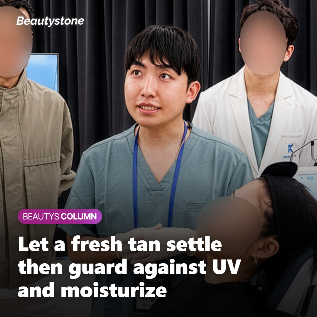 Illustration of letting a tan settle and protecting skin from UV before treatment