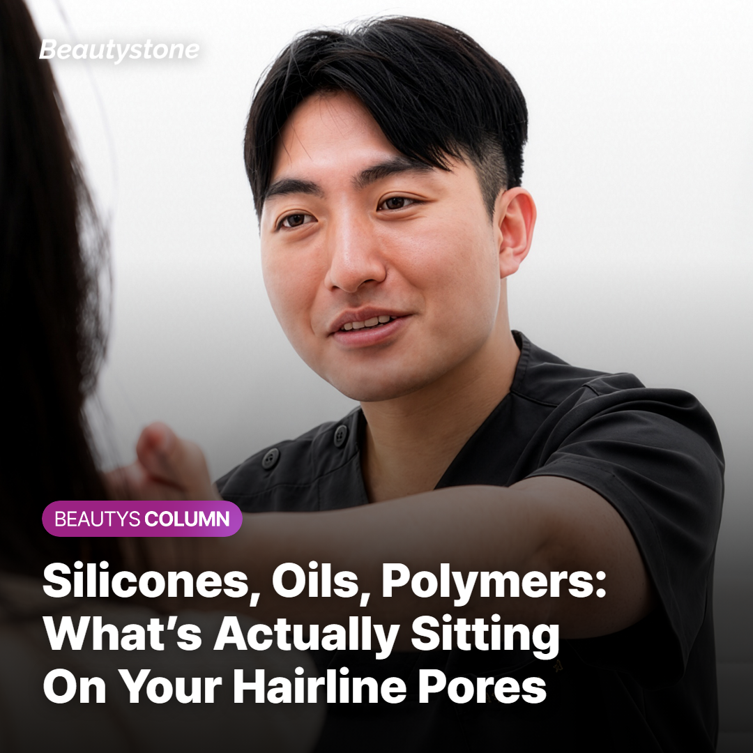 Ingredient labels on shampoo and conditioner bottles showing silicone compounds