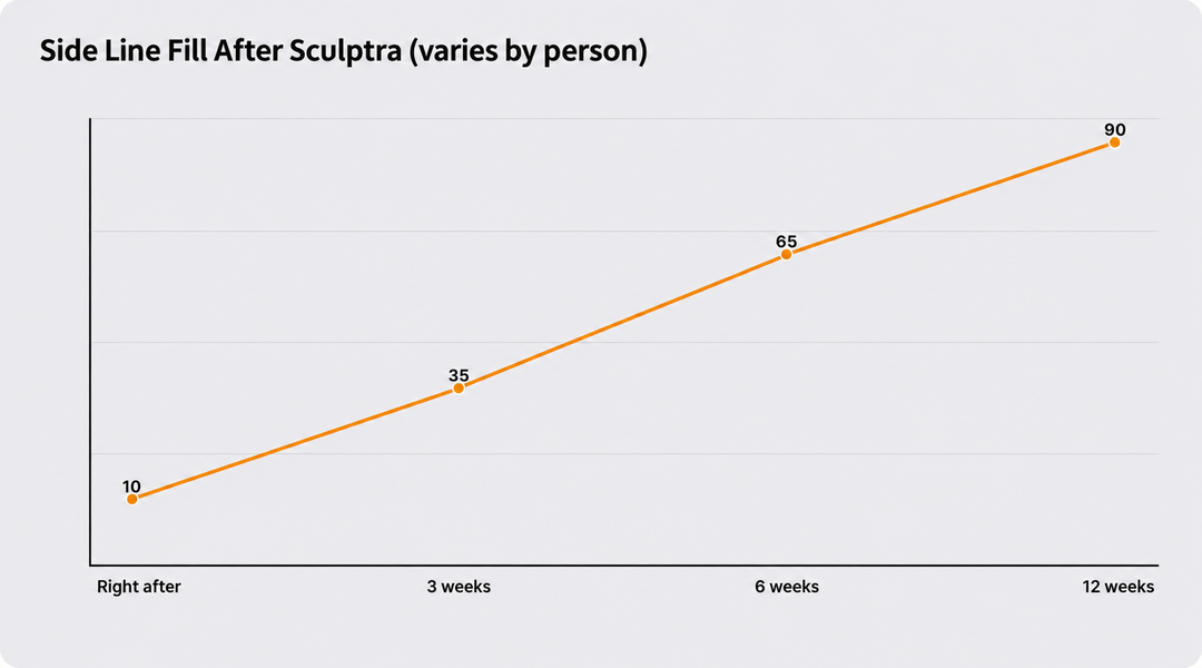 Gradual improvement of lateral contour after Sculptra (individual results vary)