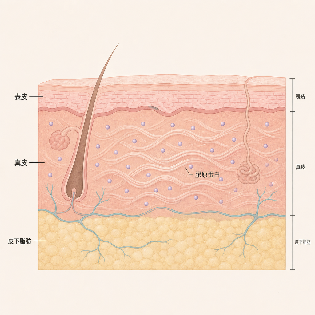 膠原蛋白促進劑在真皮層生成膠原蛋白的結構