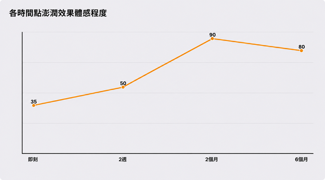 各時間點豐盈效果的感受程度