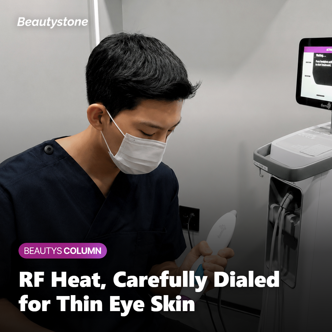 Monopolar RF energy carefully dialed to the thin skin around the eyes
