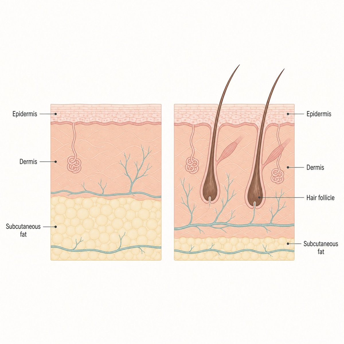 Cross-section comparing dermal thickness and the distance heat has to travel