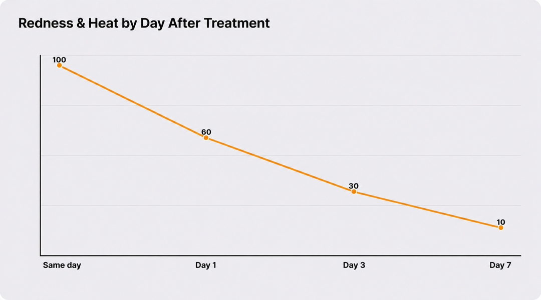 Degree of Erythema and Heat sensation by day after procedure