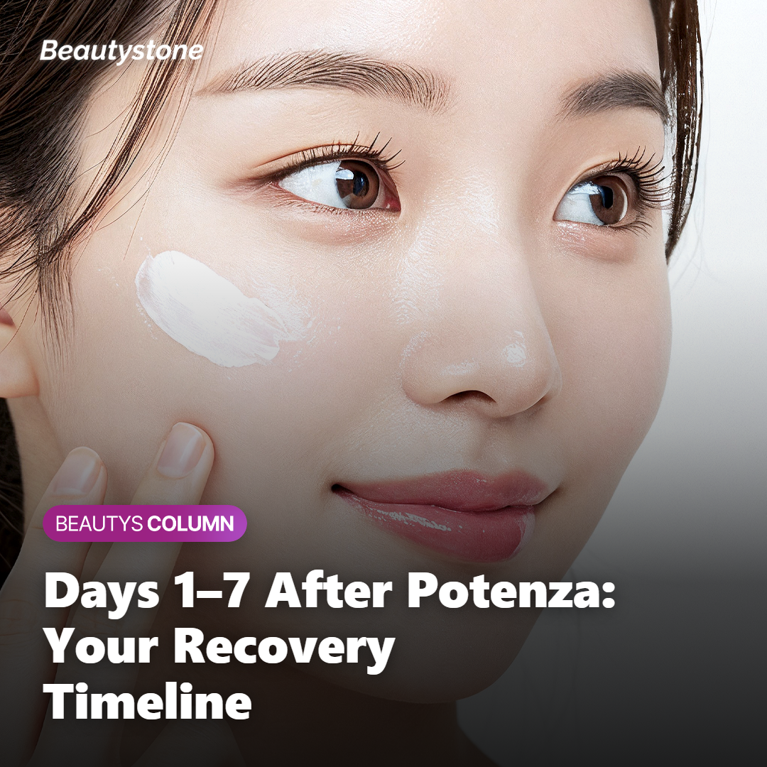 Day-by-day recovery chart showing Potenza skin healing timeline from redness to smooth skin