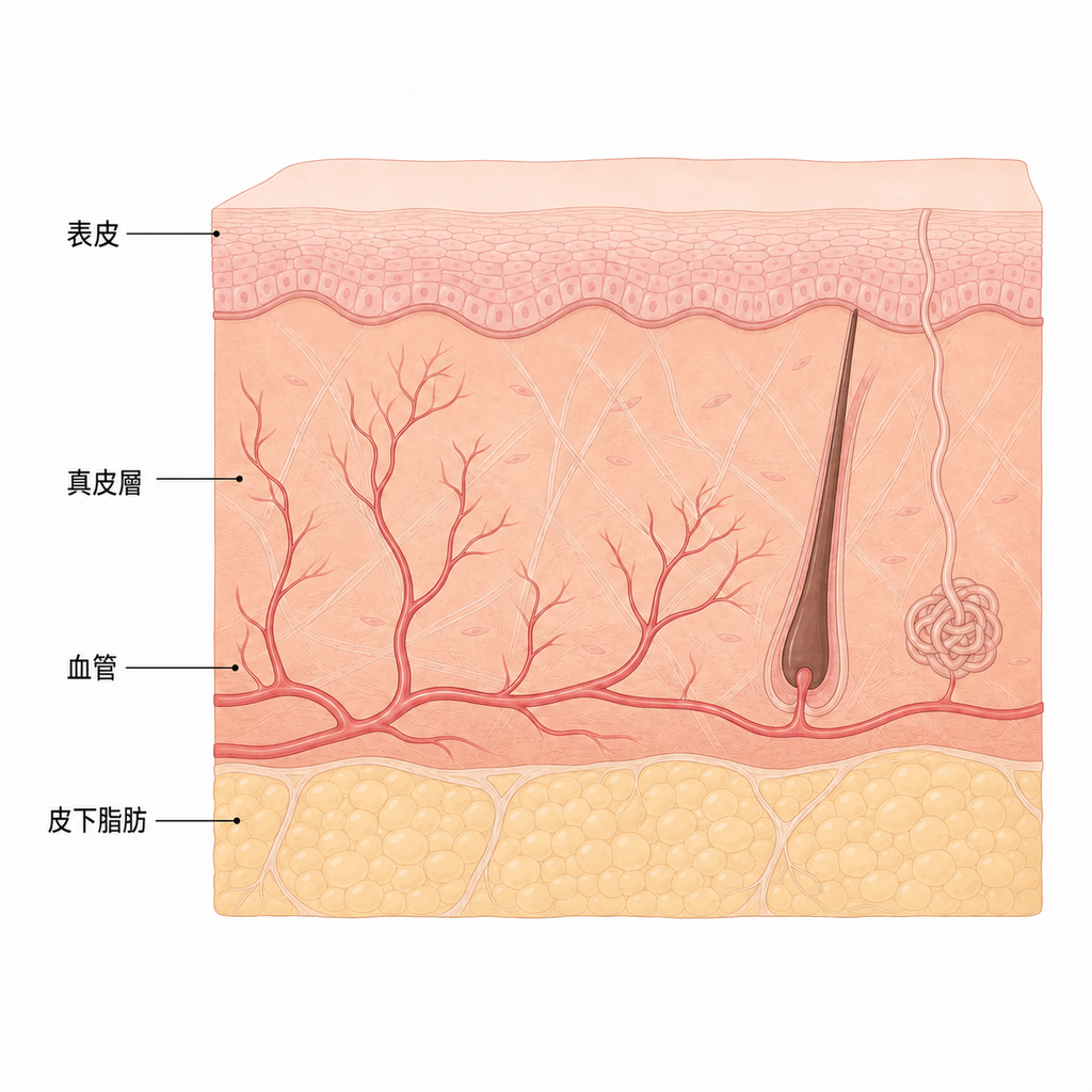 受熱後擴張的真皮層血管