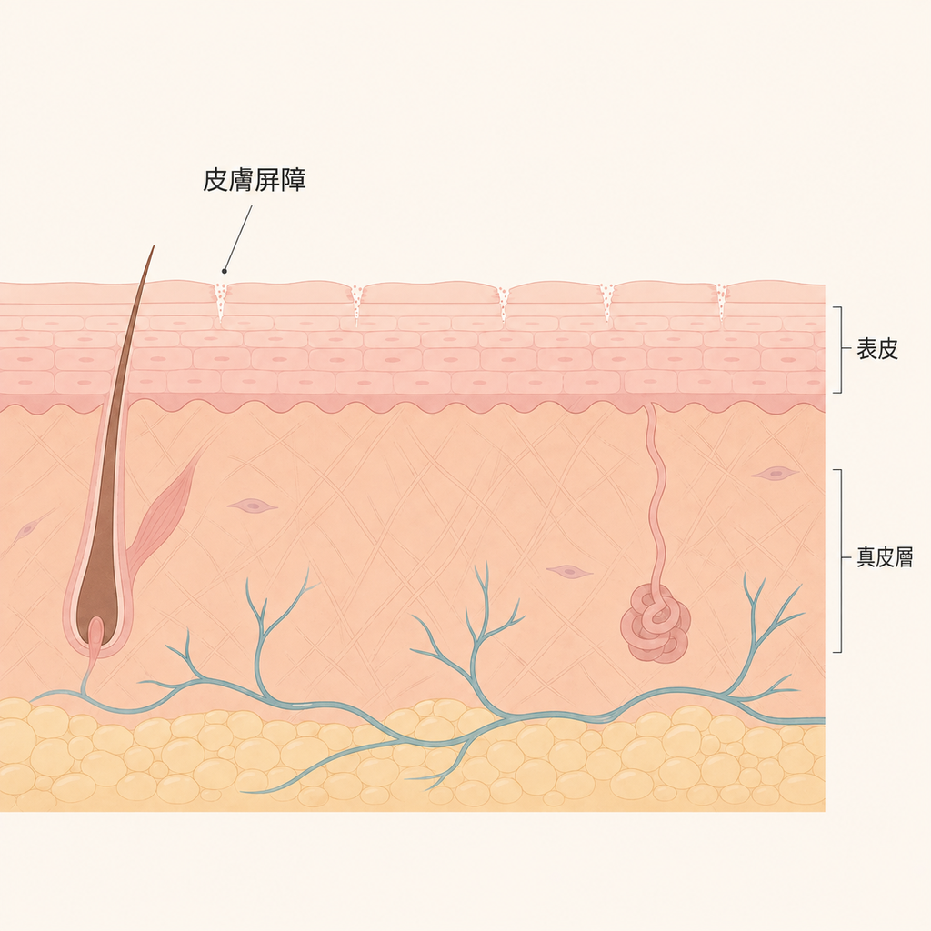 療程後皮膚屏障暫時變得脆弱的示意圖