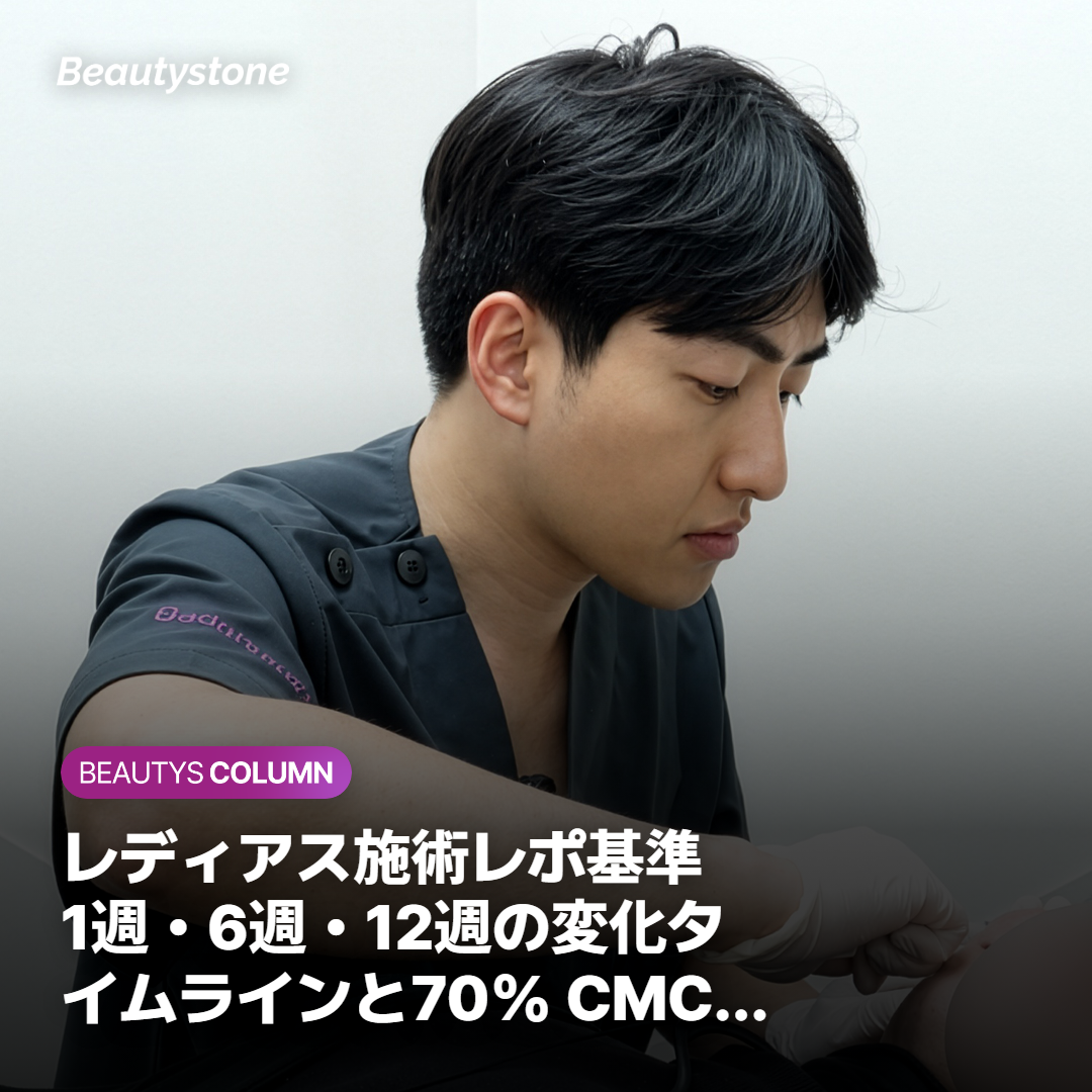 レディアス施術レポ基準 1週・6週・12週の変化タイムラインと70% CMCジェル区間の表示