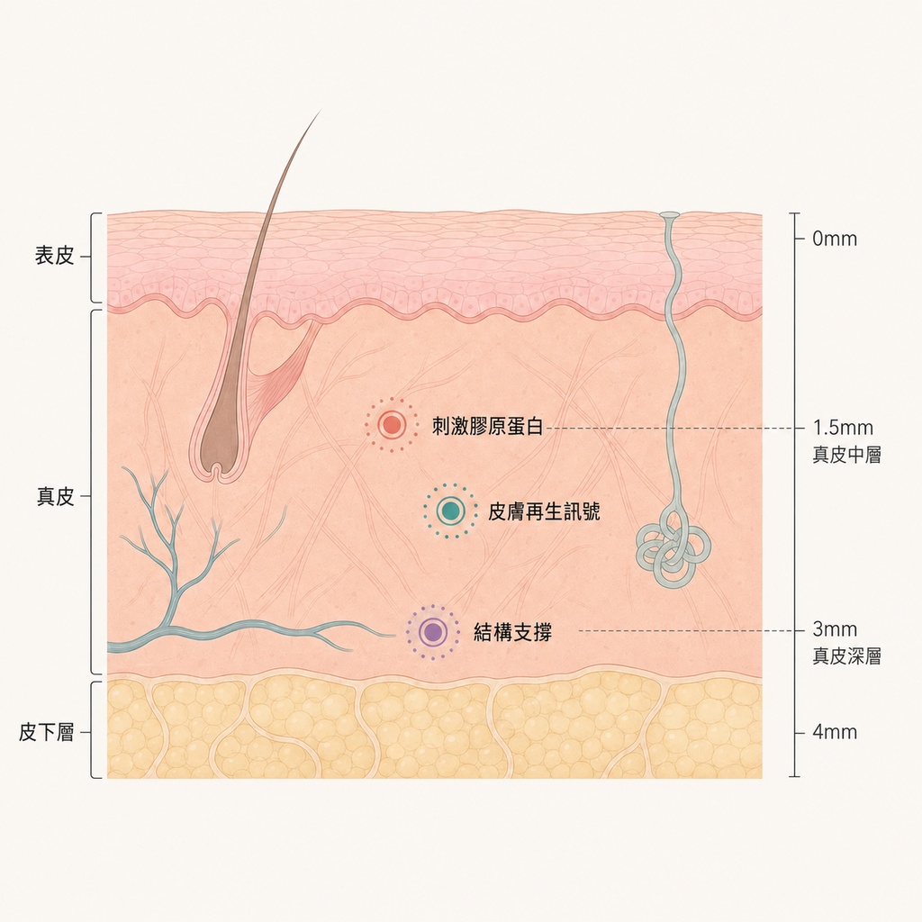 真皮層截面——各成分作用位置各有不同