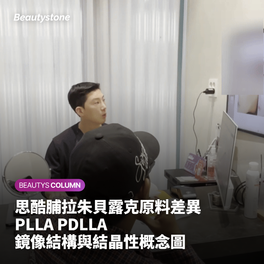 思酷脯拉朱貝露克原料差異 PLLA PDLLA 鏡像結構與結晶性概念圖