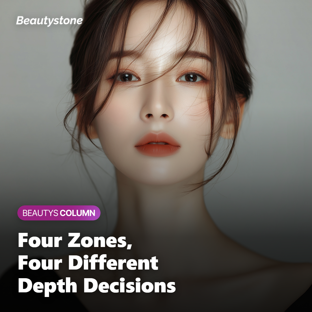 A patient's face divided into cheek, forehead, jawline, and eye zones during treatment planning