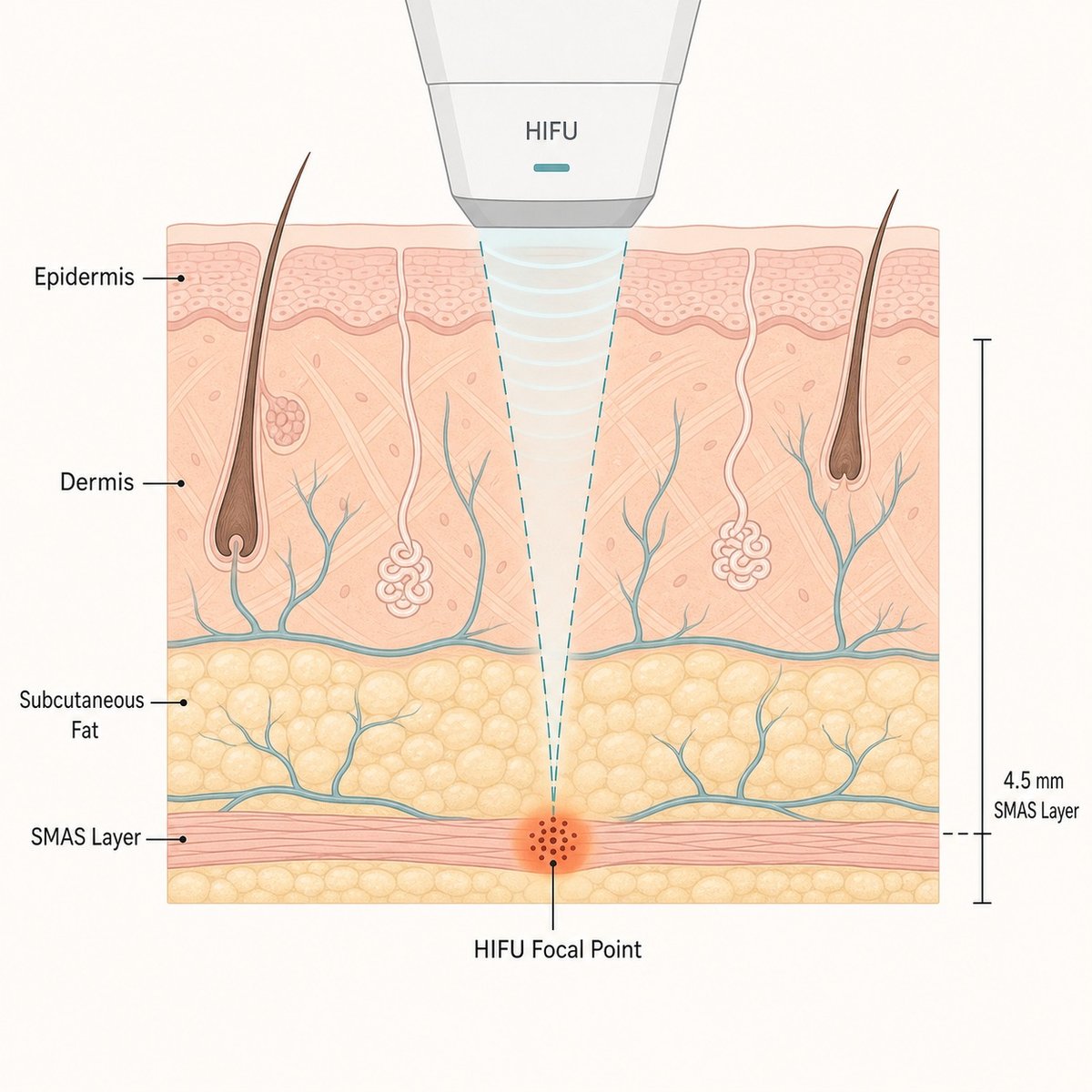 Epidermis Dermis Subcutaneous Fat SMAS Layer HIFU Focal Point