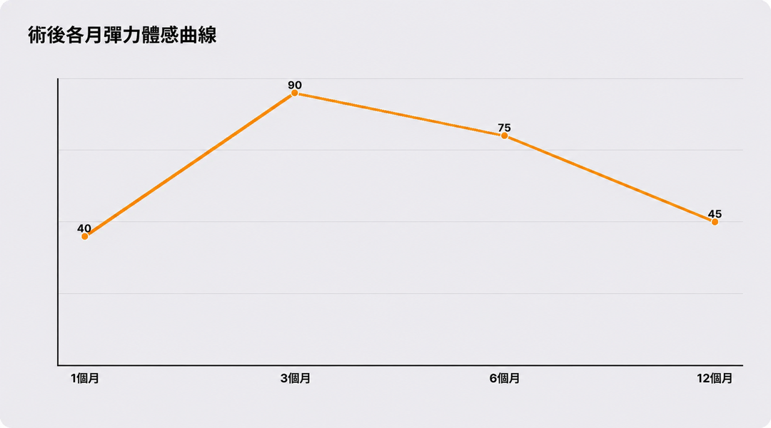 術後各月份的彈性感受曲線