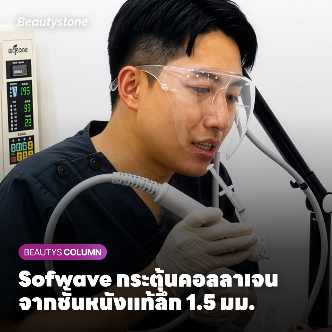 ภาพแสดงกลไก Sofwave ส่งคลื่น ultrasound กระตุ้นไฟโบรบลาสต์ในชั้นหนังแท้