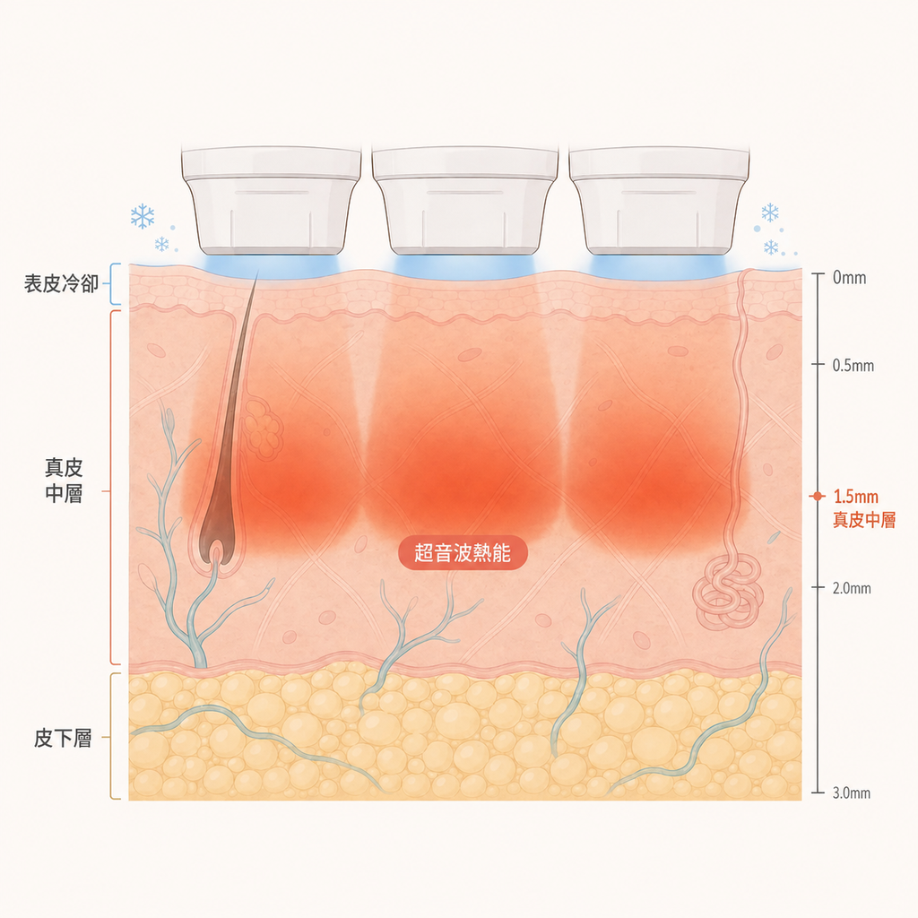 冷卻表皮，將熱能集中於真皮中層的索夫波