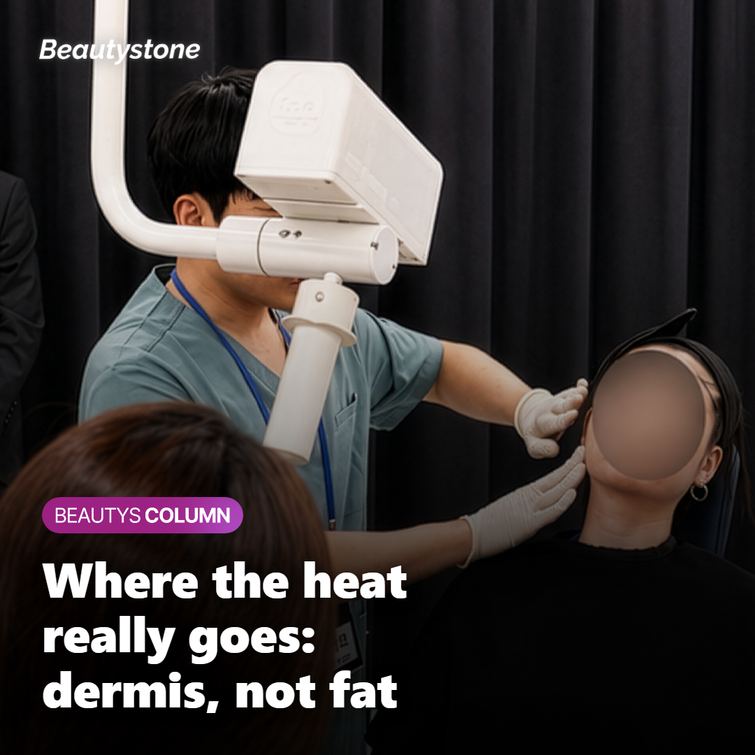 Illustration showing where Thermage heat goes in the dermis versus the fat layer