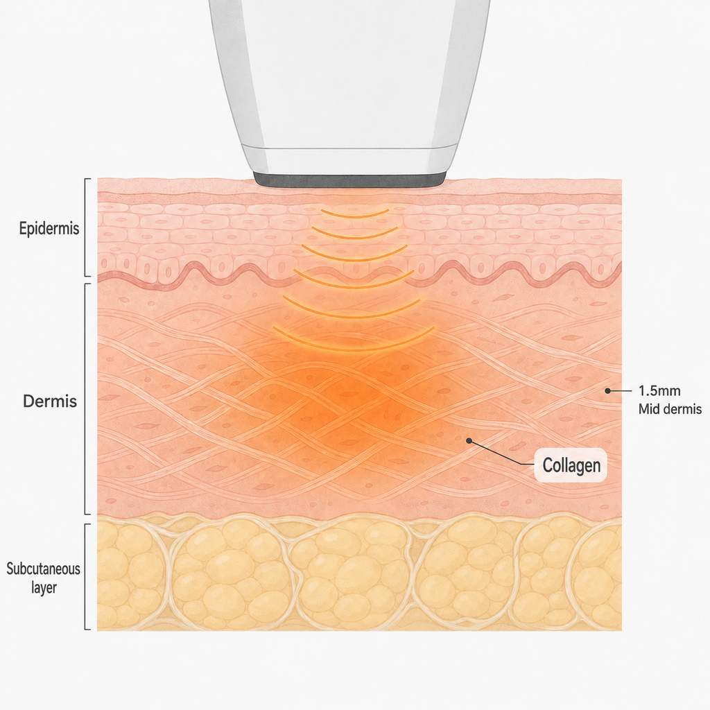Dermis layer and Collagen targeted by RF heat energy