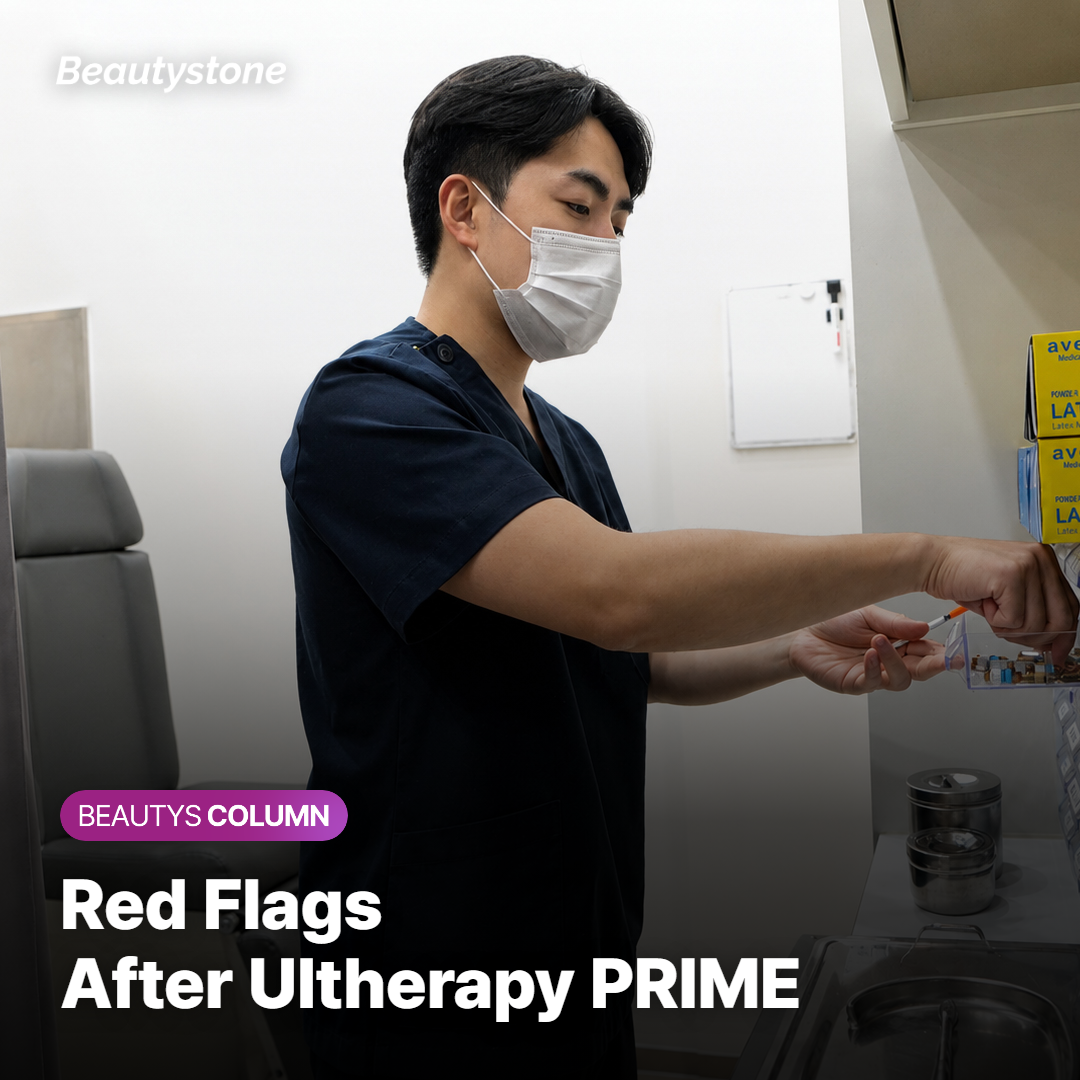 Provider examining a patient's jawline at a post-treatment review appointment