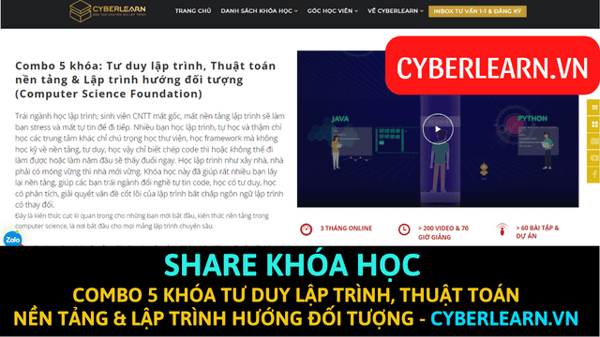 Combo 5 khóa: Tư duy lập trình, Thuật toán nền tảng &amp; Lập trình hướng đối tượng – CyberLearn