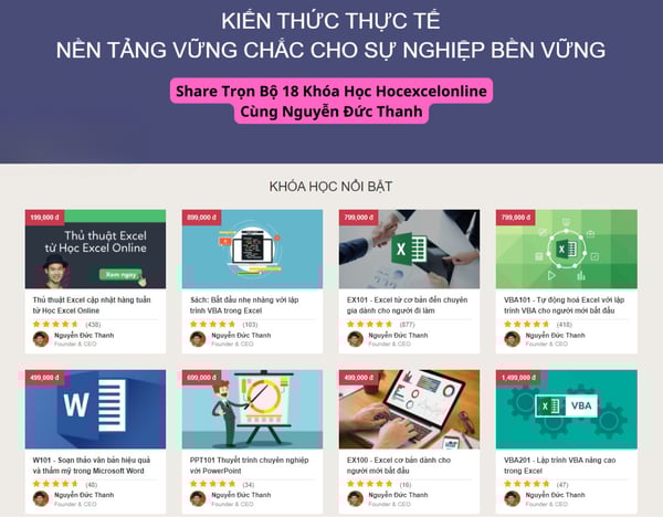 Trọn Bộ 18 Khóa Học Hocexcelonline Cùng Nguyễn Đức Thanh