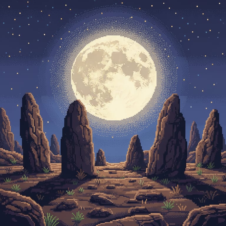 Moonlit Megaliths — AI-generated collectible card | Gobustan Historic Reserve