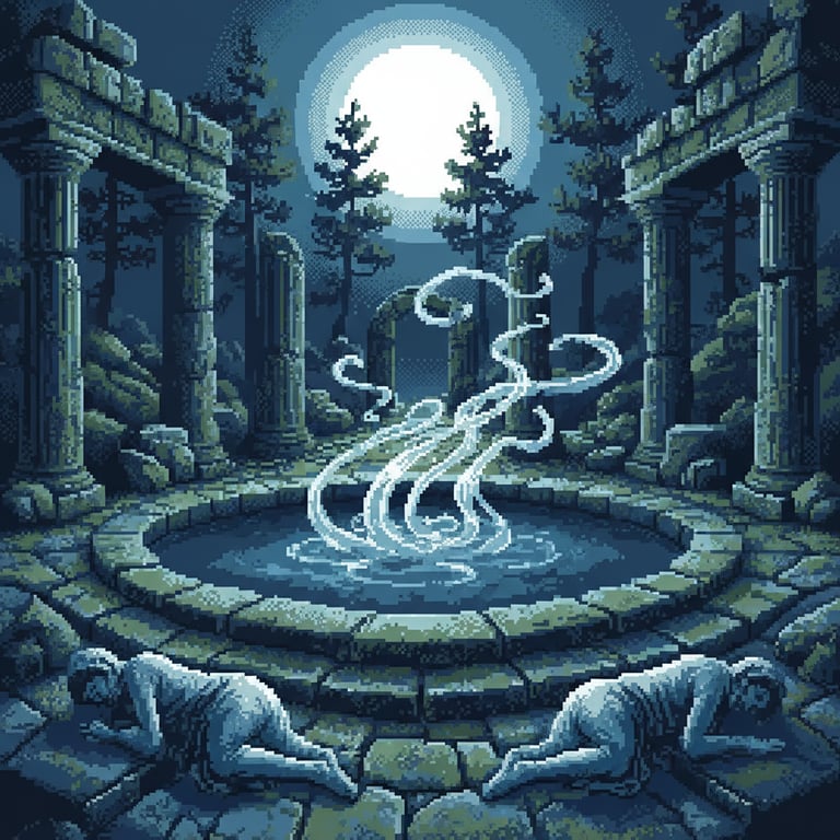 Sacred Spring Incubation — AI-generated collectible card | Ancient Marble Thrones