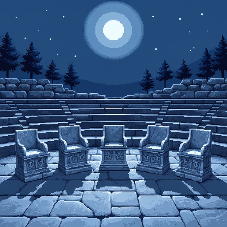 Moonlit Thrones — AI-generated collectible card | Ancient Marble Thrones