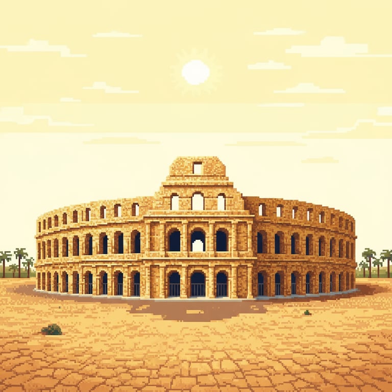 El Jem: Sun-Kissed Grandeur — AI-generated collectible card | Amphitheatre of El Jem