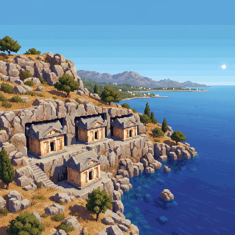Lycian Necropolis Overlook — AI-generated collectible card | Dolochiste Submerged City